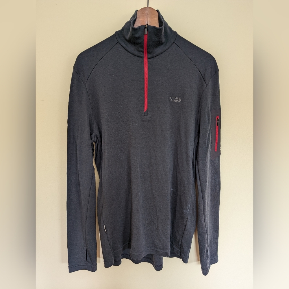 Icebreaker Merino Wool Gray Quarter-Zip Pullover Men's Large